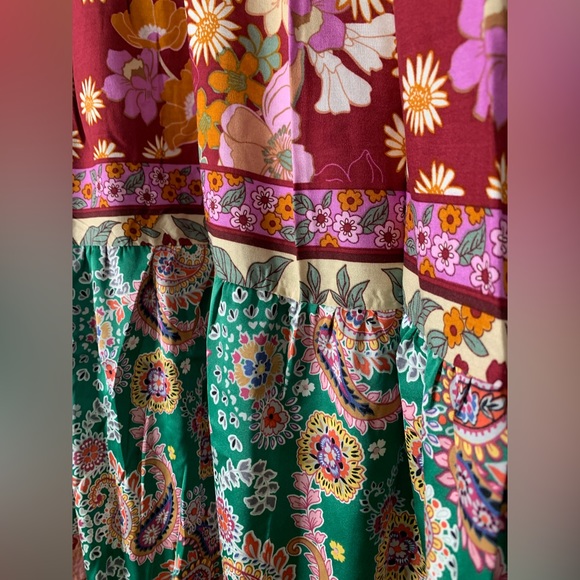 NWT Umgee Boutique Boho Hippy Floral Print Dress S-2X green burgundy mix - Picture 13 of 16